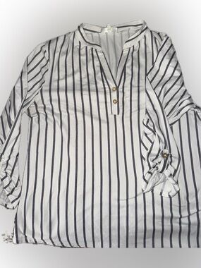 Claudia Richard White Blouse with Black Vertical Stripes